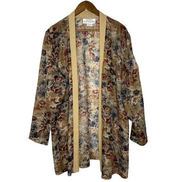 Olivia Matthews Floral Open Front Lightweight Sweater 22W Boho Vintage Style USA - Picture 1 of 8